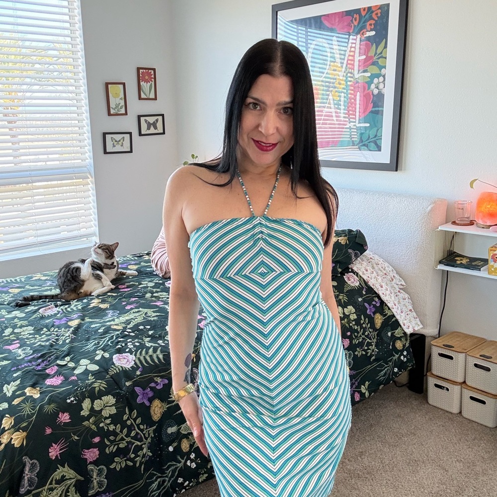 Esprit Teal and White Strapless Dress